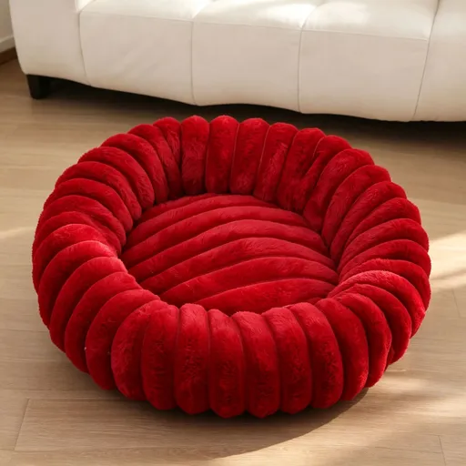 High‑Grade Rabbit Fleece Noble Red 70cm Round Pet Bed | Christmas Celebration Rest Gift | High‑Density Long Plush Round Cat Dog Cushion Nest
