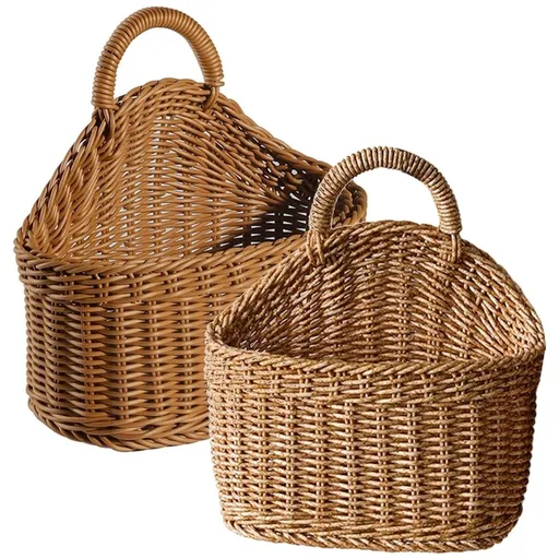 2-Pack Light Brown Wall Hanging Basket Organizer for Kitchen Storage and Home Organization