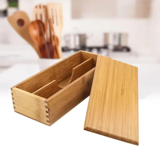 Wooden Cutlery Box with Lid, Small Drawer Organizer Kitchen, in for Spoon Utensil Chopsticks Kitchen Countertop, 10.6x4.3x2.5inch