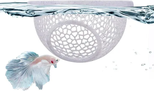 Floating Betta Hide & Shrimp Cave – 3D Printed Aquarium Hammock, Feeder & Rest Spot – Floating Betta Log & Cave Decor for Nano Tanks, Corydoras, Shrimp & Small Fish – Safe PLA, Patent Pending - Beige - Size S
