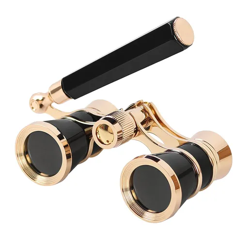 Binoculars Elegant Portable Vintage Opera Glasses 3x Magnification 25mm Objective Lens Black Gold-Plated Finish