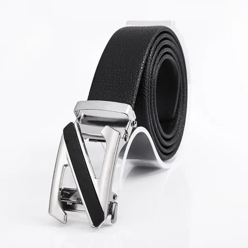 Men's Fashionable Z Style Sliver Automatic Buckle Sleek Business Suit Belt - Adjustable No-Hole Waistband (3.5cm Width & 120cm Length)