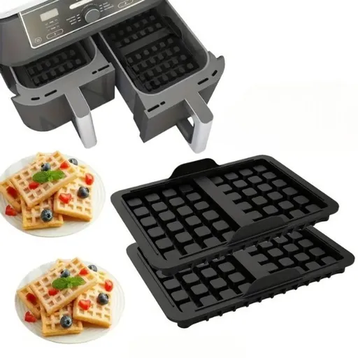 2 Pack Silicone Air Fryer Waffle Molds Compatible With Ninja Dual Zone Air Fryers, Black, 21 x 14.5 cm