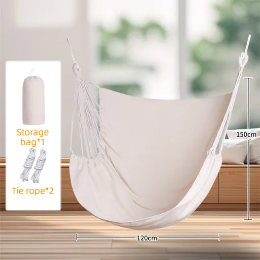 White Oversized Hanging Swing Chair Canvas Hammock (120 x 150 CM) - Portable Indoor & Outdoor Leisure Hammock Chair with Thickened Binding Ropes and Storage Bag