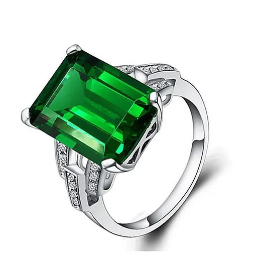 Silver Plated Women's Green Simulated Emerald Cut Rings Wedding Anniversary Ring simple but not vulgar (US Code 8)