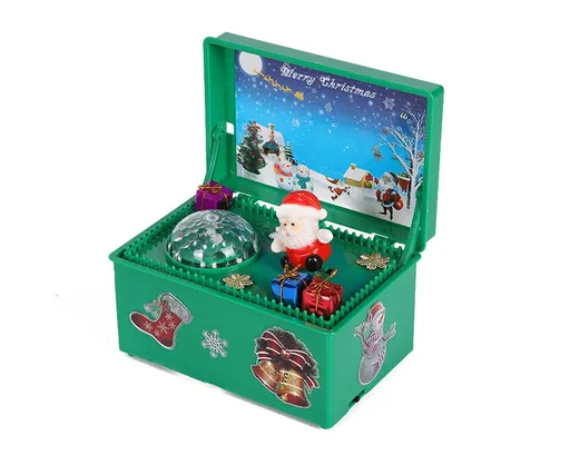 Christmas Style Music Box Beautiful Plastic Creative Santa Claus Decor LED Music Box for Party-Green