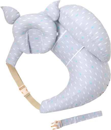 Multipurpose Nursing Pillow with Adjustable Waist Strap & Removable Cover for Feeding, Tummy Time & Nap Support (Grey)