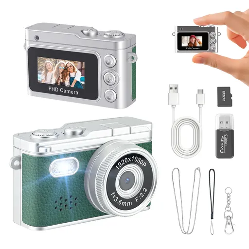Mini Keychain Camera,Y2k Retro Keychain Digital Camera for Teens&Women,1080P Small Pocket Camcorder,Portable Video Recorder for Travel&Concert&Vlog&Gifts(Green)