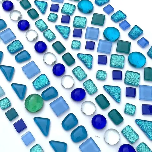 250 G/Bag Mixed Shapes Blue Glass,Glitter Crystal Glass Mosaic Tiles,Irregular Mini Mosaic Glass,Various Blue Glass Blocks,Mosaic Tiles Pieces for Making Craft,Home Decor (Blue)