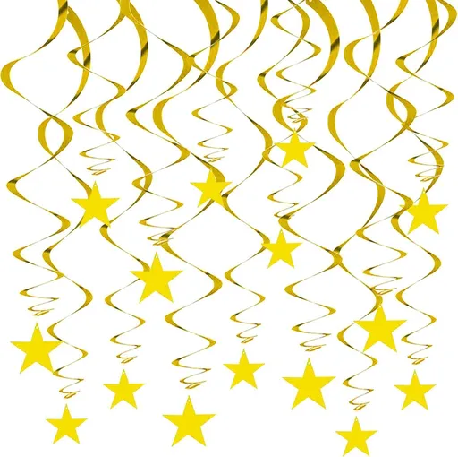 30-Piece Set for Golden Star Spiral Hanging Decorations - Birthday, Wedding, Graduation, and Party Ceiling Decoration - Festive Swirl Streamers, Easy Hang Party Supplies