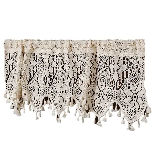 Boho Crochet Lace Sheer Curtain Valance for Kitchen Windows Vintage Valances for Dining Room Living Room Farmhouse Rustic Crochet Valance Rod Pocket 1 Panel （120*38cm）