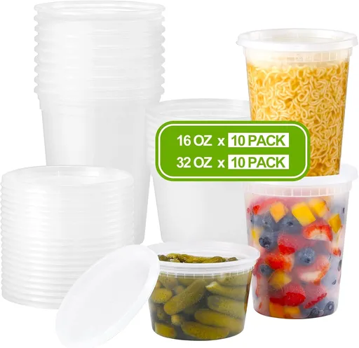 20 Sets Plastic Deli Food Containers With Lids 16oz, 32oz Variety Pack, Airtight Food Storage Containers, Freezer/Dishwasher/Microwave Safe, Soup Containers For Takeout Meal Prep Storage