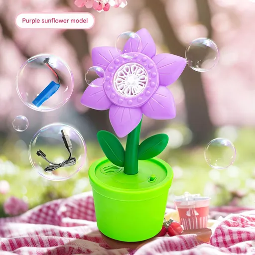 Electric Flower Bubble Machine Rechargeable 10-Hole Output Purple
