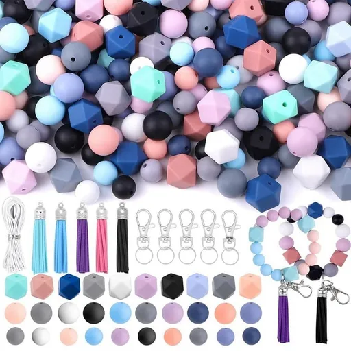 121 PCS Silicone Beads for Keychain Making Kit, Beads Multicolor Bulk Silicone Loose Beads for DIY Necklace Bracelet