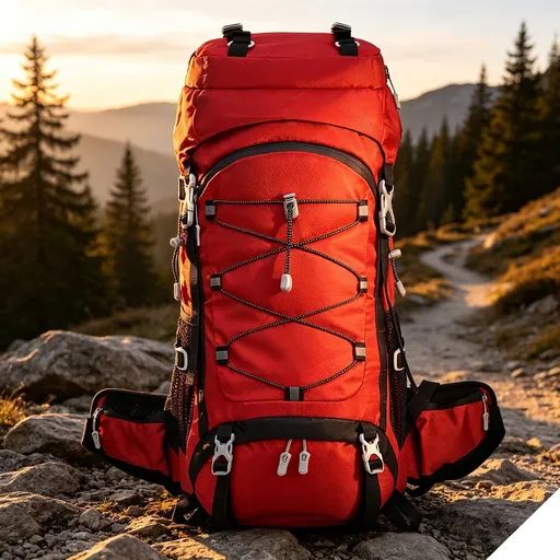 Adjustable Volume Outdoor Rucksack 60L Red Nylon Travel Backpack with Rain Cover Durable Pack for Hiking and Camping Trips