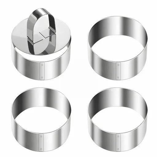 Cooking Utensils , 4 Pcs Round Ring for Cooking Stainless 3 Inch Food with 1 Pusher for Cake Dessert Tartare Dessert with Pusher and Lifter Cooking Rings Tartare As shown