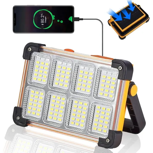 120W Mini Solar Rechargeable Multifunctional Searchlight with144LED 10000LM Portable Floodlight IP66 Waterproof 4 Modes USB Emergency Light for Camping Fishing