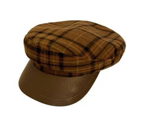 Retro Plaid Octagonal Hat, Coffee Shade, Adjustable 56‑58cm, Christmas & Halloween Vintage Party Accessory, Fashion Casual Cap, Holiday Souvenir Present