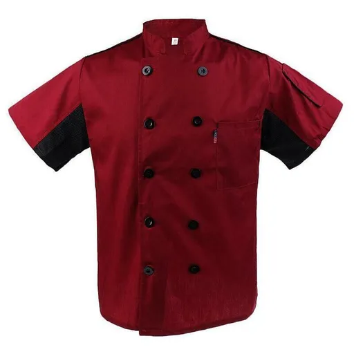 Red Unisex Mesh Sleeve Chef Coat Jacket Restaurant Hotel Cook Short Uniform - XL