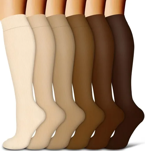 6Pairs Compression Socks for Women and Men - Best for Circulation, Running, Athletic, Recover, Nurse, Travel S/M 25 Khaki Series