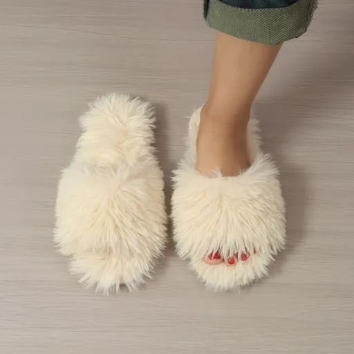 Women'S Furry Slippers High-Quality Slippers Comfortable Slippers Trendy - Beige - Size 37
