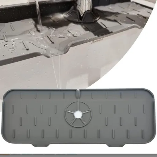 Kitchen Faucet Sink Splash Guard, Silicone Water Catcher Mat – Sink Draining Pad Behind Faucet, Grey Rubber Drying Mat