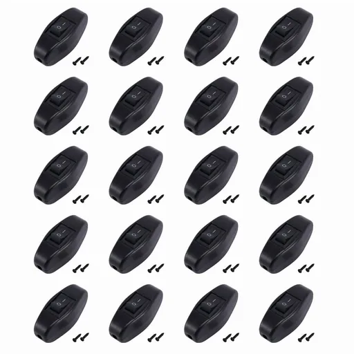 20X Black Bedroom on Off Button in Line Switch 6A/250VAC 10A/125VAC