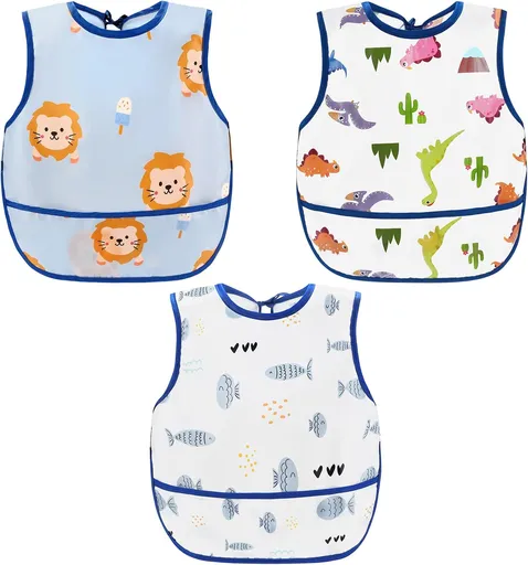 Waterproof Baby Bibs for Eating, Mess Proof Toddler Feeding Bibs for Girls Boys ﻿