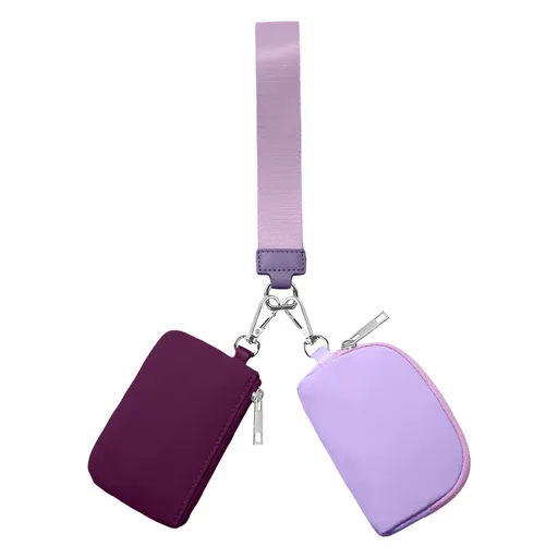 Keychain Wallet Mini Zip Around Wristlet Wallets For Women Detachable Dual Pouch Wristlet Portable Coin Purse Small Wallets For Travel Sports Outdoors Purple