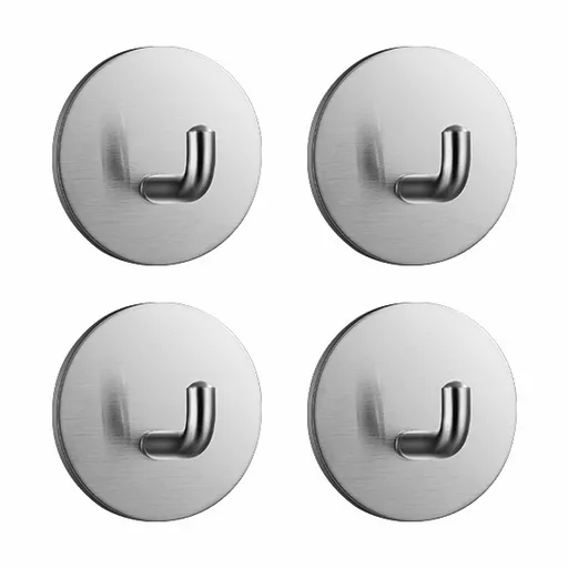 4 Pieces Waterproof Adhesive Wall Hooks for Hanging Loofah, Towels Clothes for Bathroom Removable Stainless Steel Brush, White, 4.6 x 4.6 cm