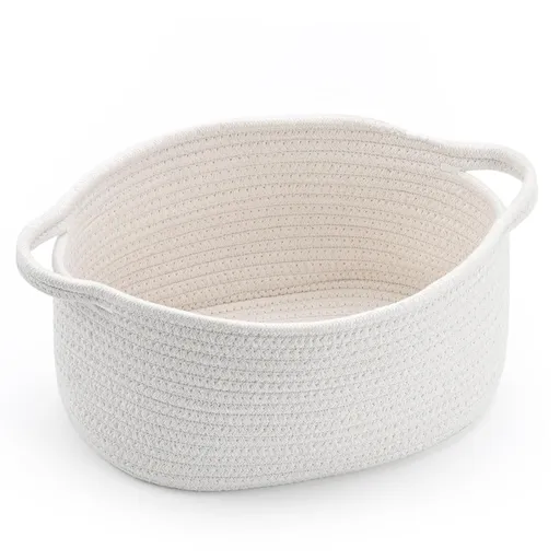 1 Piece Cotton Rope Basket with Handles White, 30 x 20 x 12 cm
