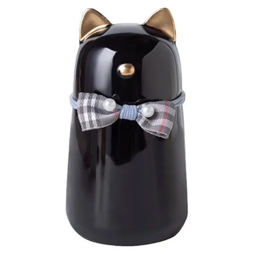 Handcrafted Ceramic Cat Urn for Ashes,Bow Tie Cat Shaped Funeral Memorial Keepsake,Pet Urn for Indoor & Outdoor Use - Black - Size 25.5*9.5cm