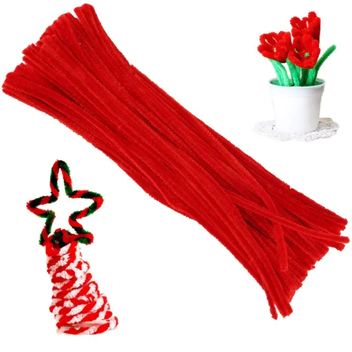 100 Pieces Pipe Cleaners Chenille Stem, Solid Color Pipe Cleaners Set for Pipe Cleaners DIY Arts Crafts Decorations, (Red)