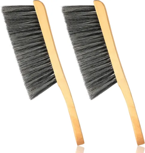 2 Pieces Wooden Bench Brushes Fireplace Brush Natural Fiber Bench Soft Bristles Long Wood Handle Dust for Hearth Tidy Car Home Workshop Woodworking(Gray)