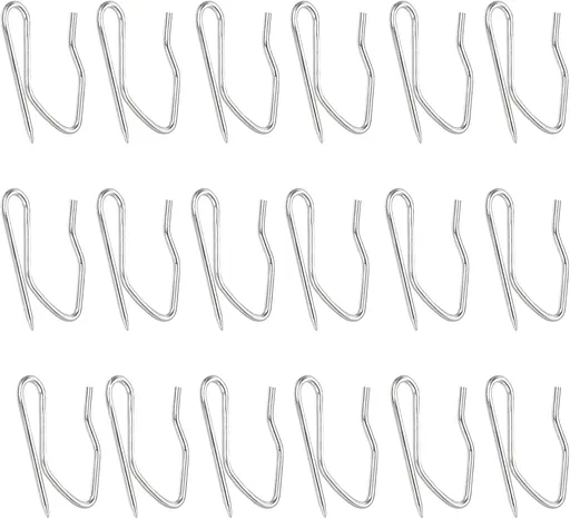 18pcs Metal Curtain Hooks, 1.2 Inch Drapery Pin and Hook for Pleated Drapes, Stainless Steel Door/Window/Shower Curtain, Silver
