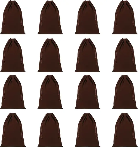Shoe Dust Bag, 16 Pack Duster Flannel Shoes Pouch with Drawstring Washable Breathable Travel Bags for Home Luggage Storage, 12x17" Brown -