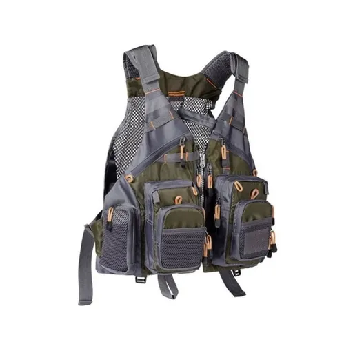 Multi-Pocket Outdoor Fishing Vest with Breathable Mesh and Adjustable Fit for Angling, Photography, and Short-Distance Exploration (Grey)