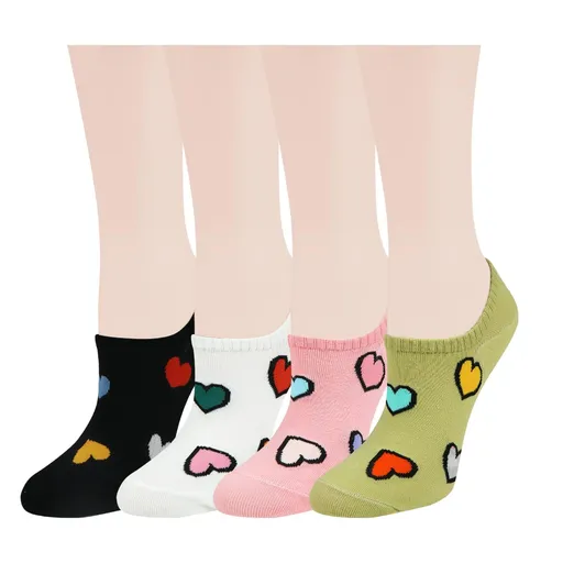 4pcs Womens Cute No Show Socks Girls Funny Floral Animal Patterned Low Cut Socks Novelty Cotton Liner Loafer Socks