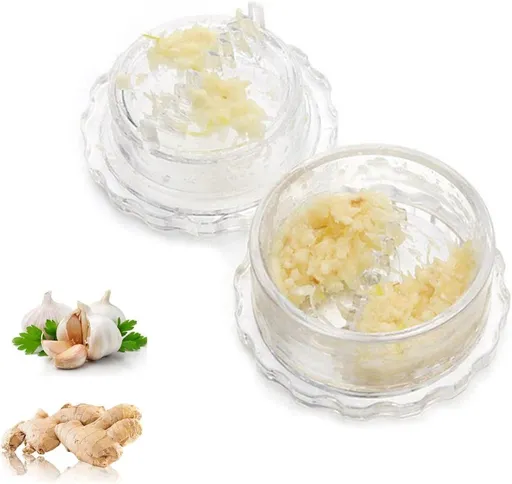 Manual Garlic Press and Herb Grinder, Dishwasher Safe, Transparent and Silver