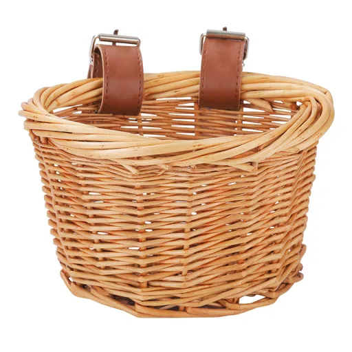 Wicker D-Shaped Bicycle Basket for Kids, Bike Scooter Baskets with 2 Adjustable Straps, Detachable D-Shaped Waterproof Durable