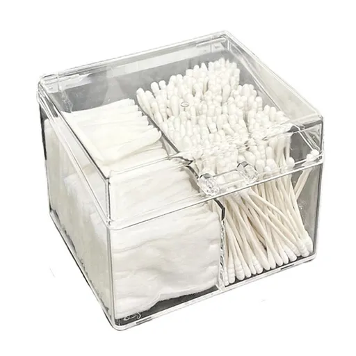 Canister for Make Up Pads, Floss Picks, Vanity Storage,Bath Salts, Cosmetics, Home Bathroom Decor （Transparent 3-grid）