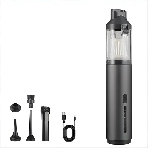 4-in-1 Cordless Handheld Vacuum with Suction & Blower Modes, 170ml Dust Cup, USB-C Charging, 4 Attachments—For Car, Home, Desk, Pet Hair—Lightweight, Tool-Free Emptying (Grey)