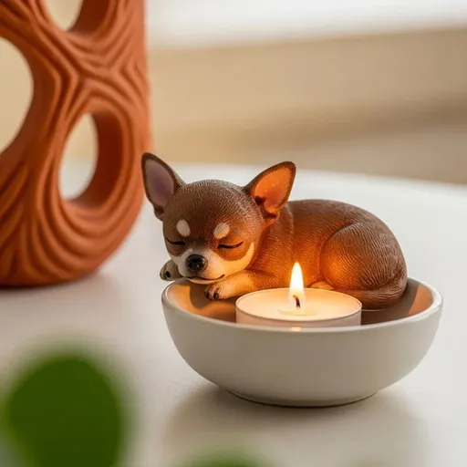 Adorable Dog Tea Light Holder - Hand Painted Resin Candle Holders for Pet Lovers - Cute Dachshund, Corgi & Poodle Decor for Desk, Shelf & Home