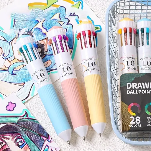28 Color Ballpoint Pen 0.8 mm 10 in 1, Office and Student Supplies, 3 Pcs Top Retractable Drawing and Writing