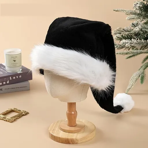 3pcs High Pile Santa Hat, Black (Long)