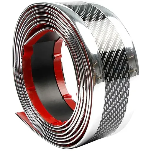 Car Door Sill Sticker Carbon Fiber Silver 5Cmx3M Self-Adhesive Sticker Protector Bumper Guard Strip