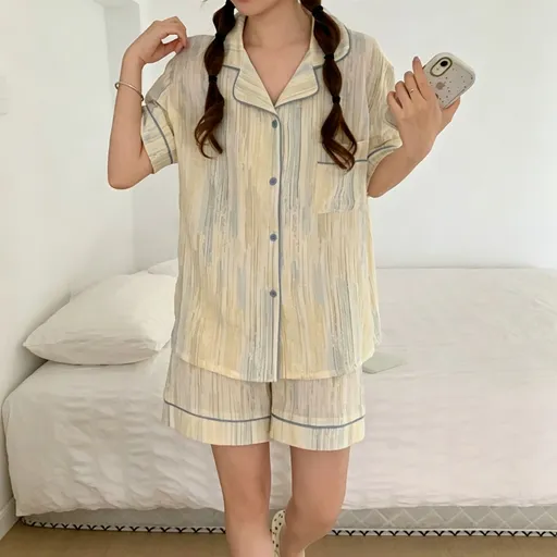 Apricot Stripe Size XXL | Bubble Crinkle Roomy Short Sleepwear | Halloween Warm Relaxed Gift | Roomy Relaxed Fit Plus Size Homewear