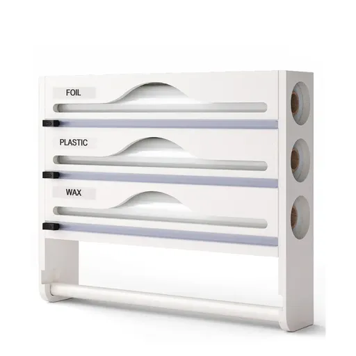 Multi-Function Cling Film Cutter Dispenser Box for Cling Film Kitchen Paper Use - White
