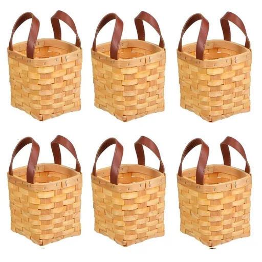 6 Pcs 4.5x4.5x4 in Small Basket Woodchip Baskets with Handles for Gifts Small Square Basket Storage Organizing Pantry