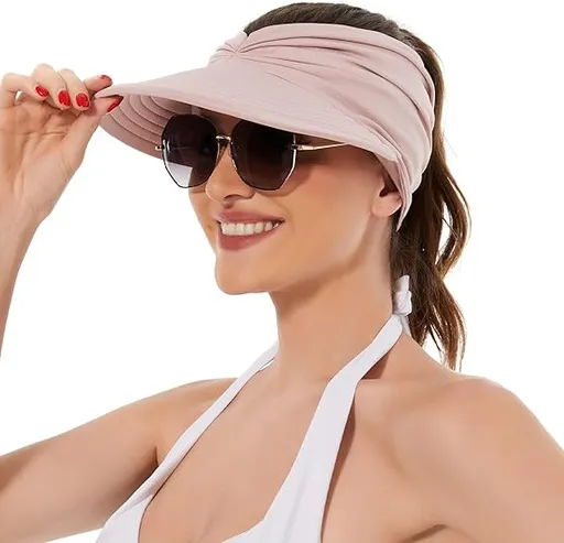 Women's UPF 50+ UV Protection Sun Visor Hat | That Girl Aesthetic High Ponytail Wide Brim Hat | Birthday Gift for Her Beach Golf Hiking Outdoor Daily Casual WearPink